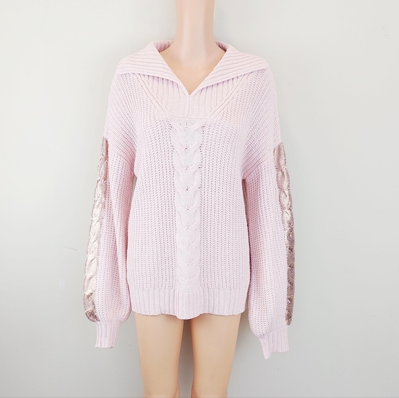 Cupio blush pink long sleeve knit pullover sweater Size L